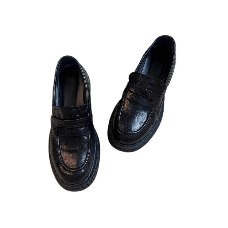 Damen Loafers Robust Lederschuhe mit Blockabsatz
