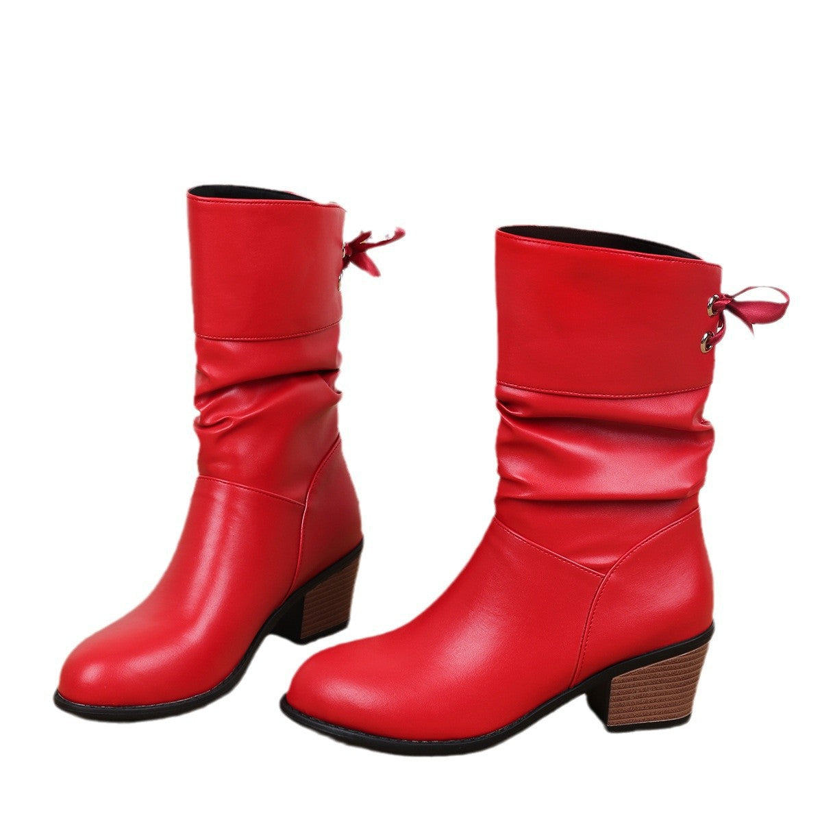 Damen Stiefeletten Falten-Design Ankle Boots Schmal