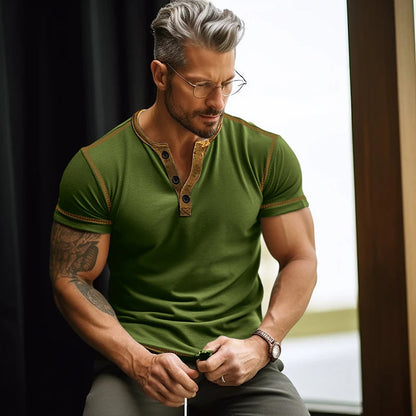 Herren T-Shirt Kurzarm Knopfleiste Modern