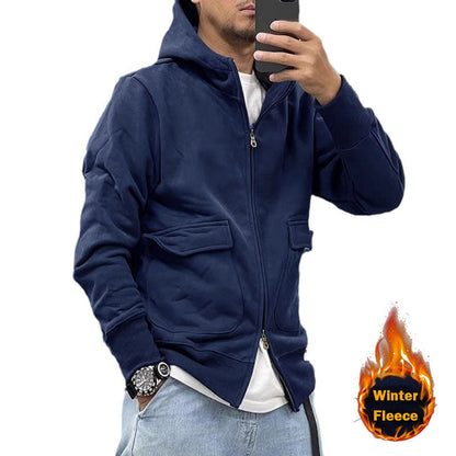 Herren Fleecejacke Kapuzenjacke Warm mit Taschen
