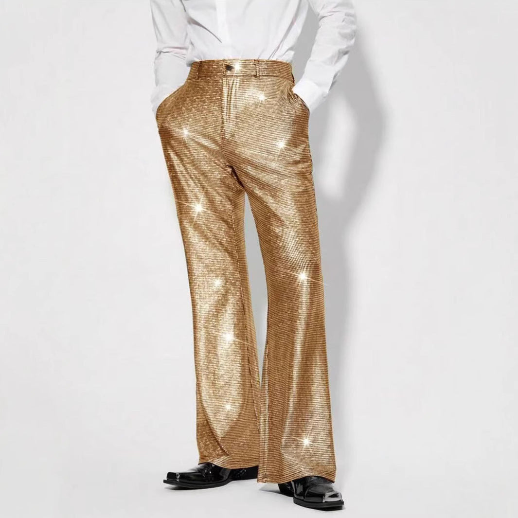 Herren Paillettenhose Glitzernde Partyhose Schwarz