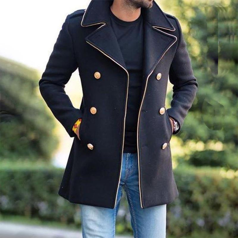 Herren Manteljacke Elegант Doppeltknopf Gold Akzente - BerlinGlamour