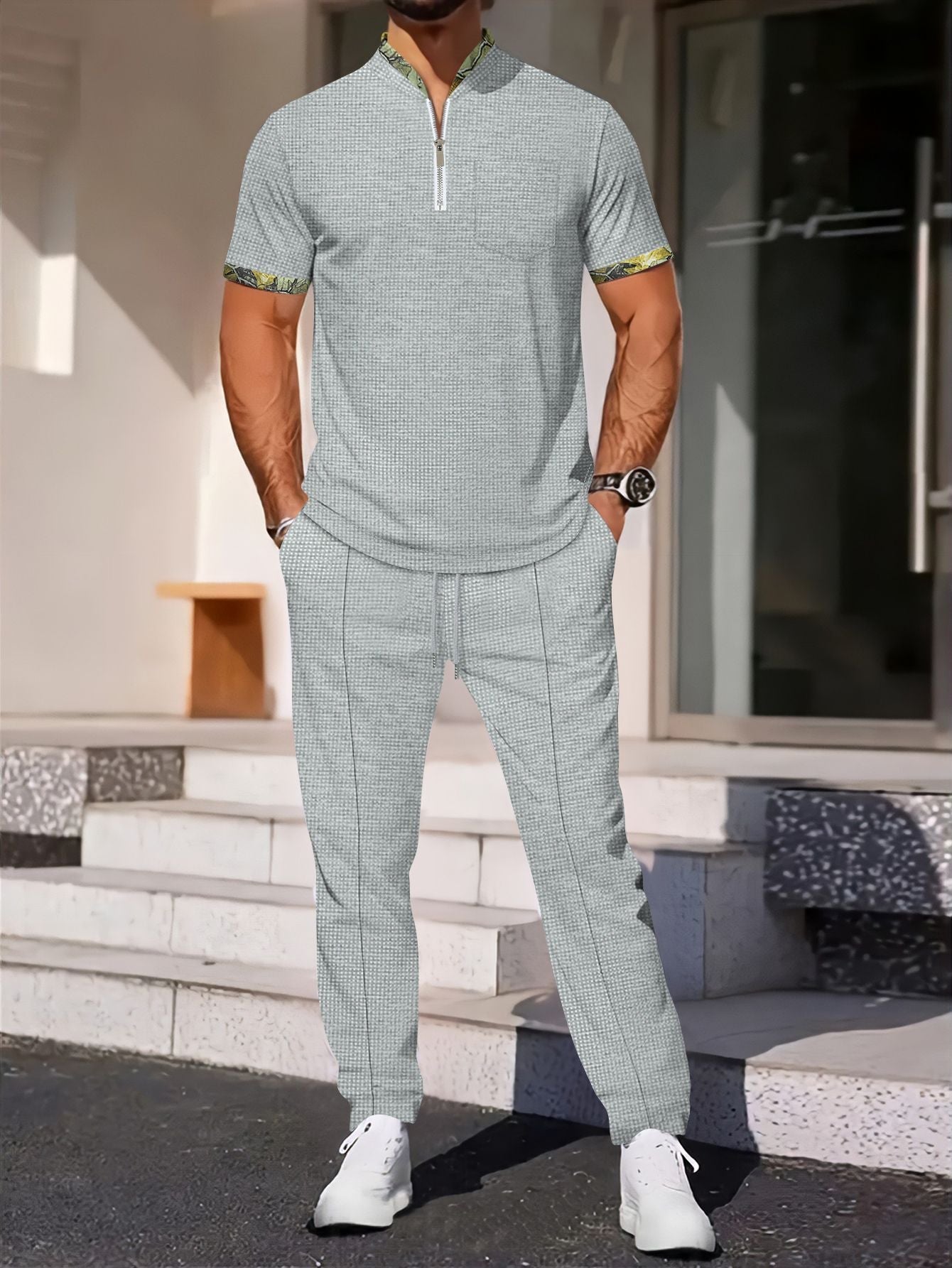 Herren Sportoberteil Kurzarm mit Reißverschluss und Jogginghose