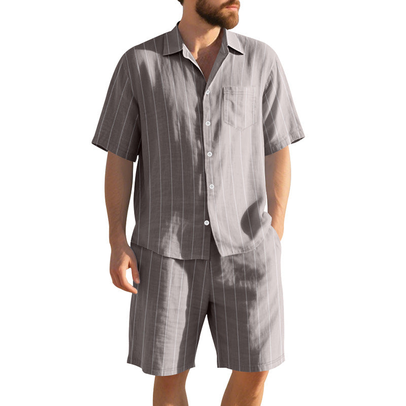 Herren Pyjama Kurzarm mit Streifenmuster und Brusttasche