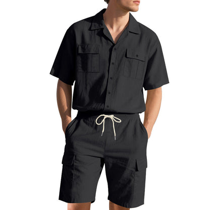 Herren Kurzarm-Shirt-Set Sportlich atmungsaktiv mit Taschen