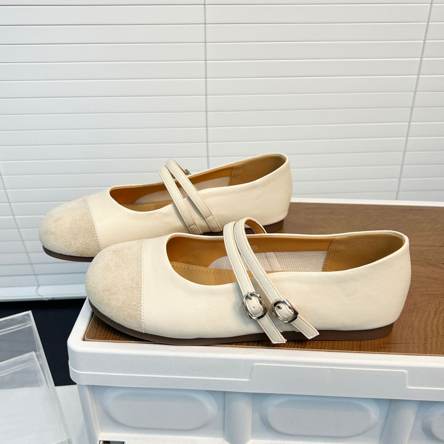 Damen Ballerinas Lederoberfläche Modisch Riemen Schuhe