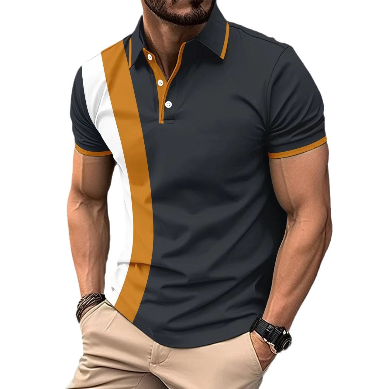Herren Kurzarmhemd Sportlich Modern Farbblock Design