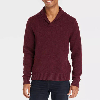 Herren Pullover Schalkragen Rippmuster Modern