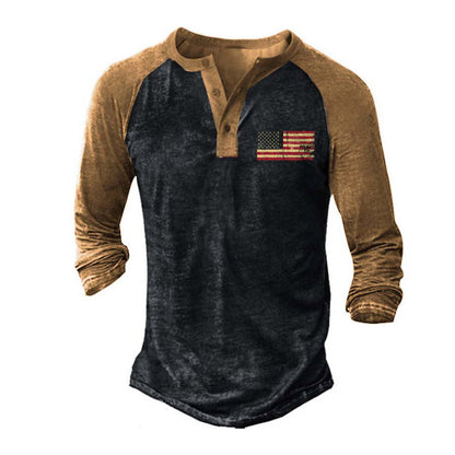 der neue Titel: Herren Langarm Henley-T-Shirt mit kreativem Druck und stilvollem Knopfverschluss BerlinGlamour
