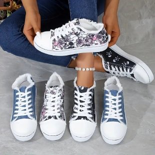 Damen Sneaker Floral Skull Design Weich