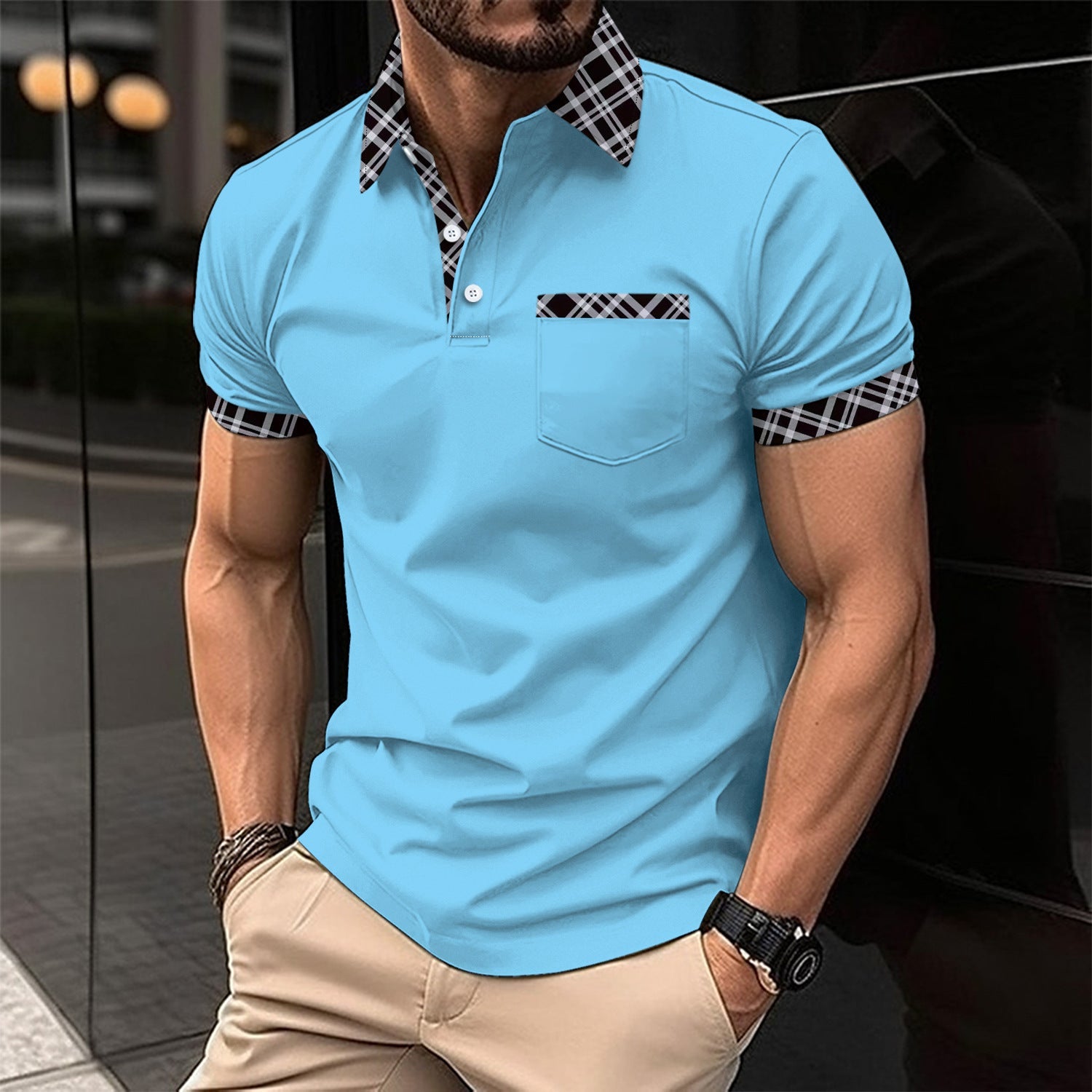 Herren Polohemd Elegantes Hemd mit Kontrastkragen und Brusttasche - BerlinGlamour