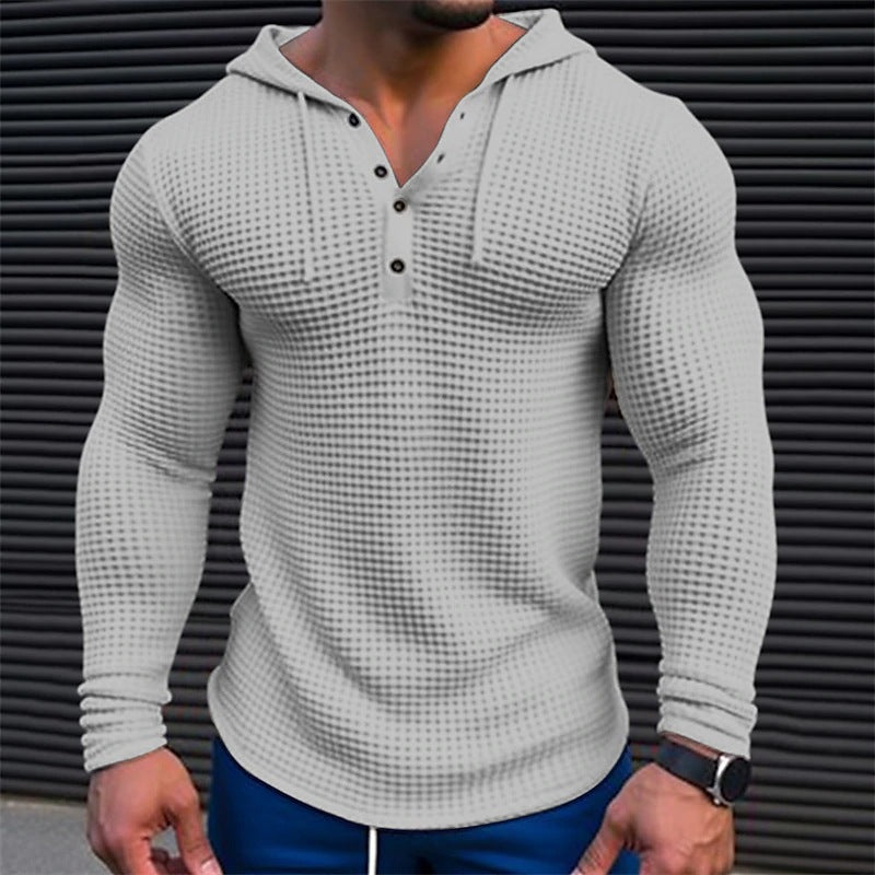 Herren Hoodie Waffelstruktur Lässig Mit Knöpfen
