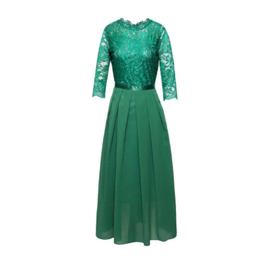 Elegantes Maxikleid Damen Langärmlig Spitze Chiffon Abendkleid