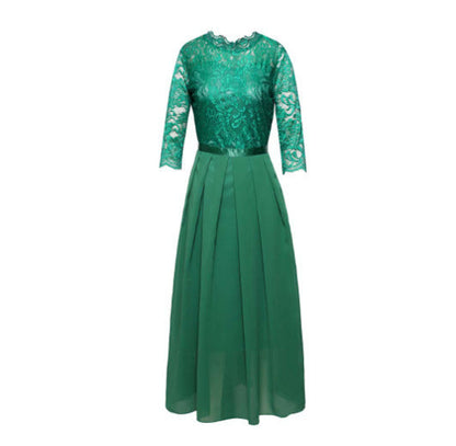 Elegantes Maxikleid Damen Langärmlig Spitze Chiffon Abendkleid