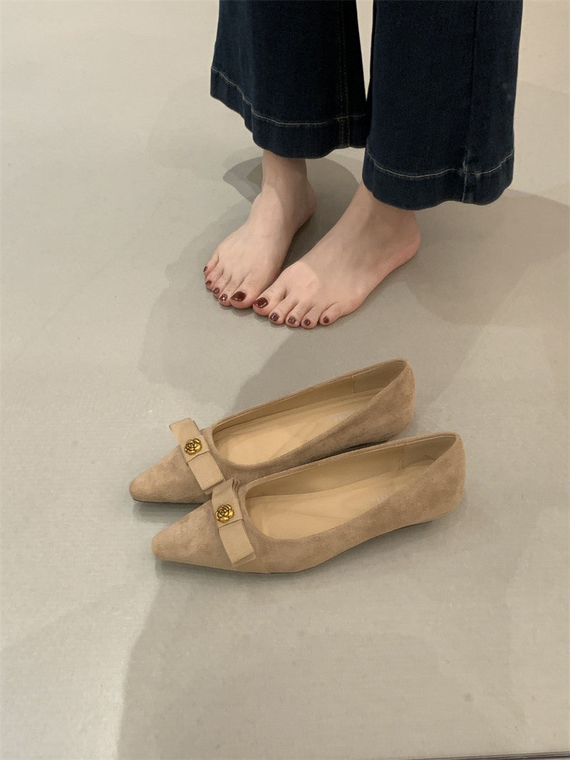 Damen Ballerinas Veloursleder Elegant Schleifen Detail