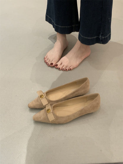 Damen Ballerinas Veloursleder Elegant Schleifen Detail