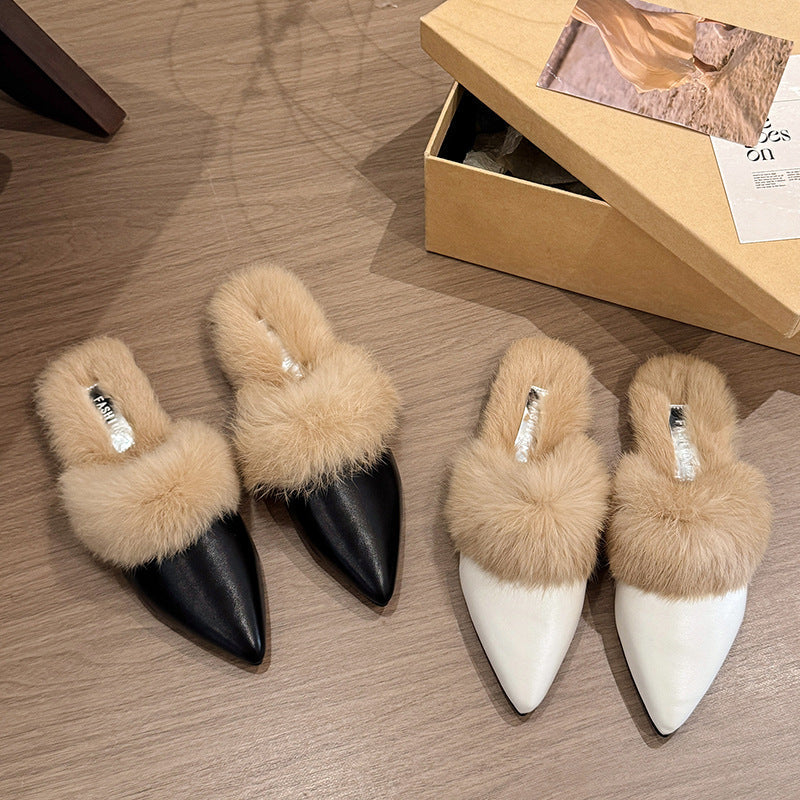 Damen Ballerina Schuhe Luxus Kunstfell Kragen Elegante Mode - BerlinGlamour