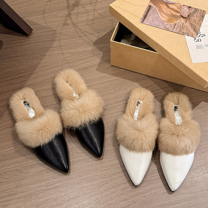 Damen Ballerina Schuhe Luxus Kunstfell Kragen Elegante Mode - BerlinGlamour