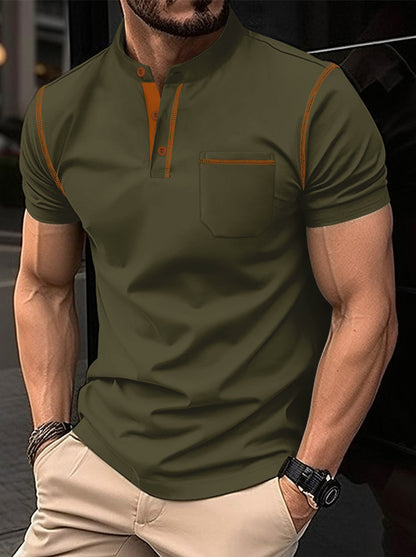 Herren Poloshirt Kurzarm Modern Stehkragen mit Brusttasche
