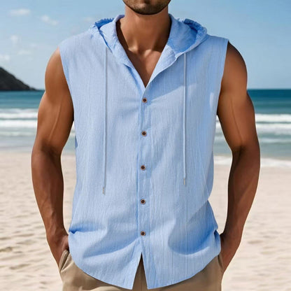 Herren Kapuzenshirt Ärmellos Modern Knopfverschluss