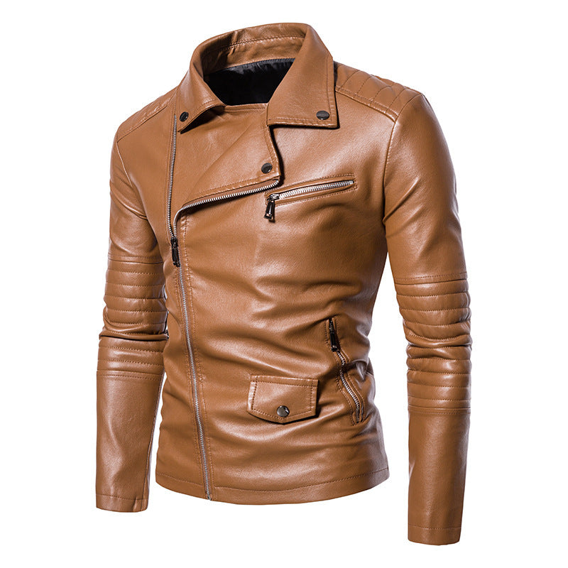 Leder Bikerjacke Herren Asymmetrisch Mit Taschen Schwarz - BerlinGlamour