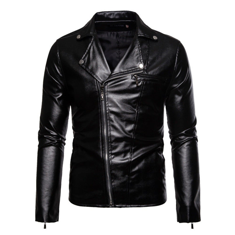 Herren Lederjacke Bikerstil Asymmetrisch Reißverschluss Schwarz - BerlinGlamour