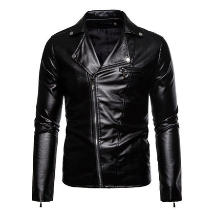 Herren Lederjacke Bikerstil Asymmetrisch Reißverschluss Schwarz - BerlinGlamour