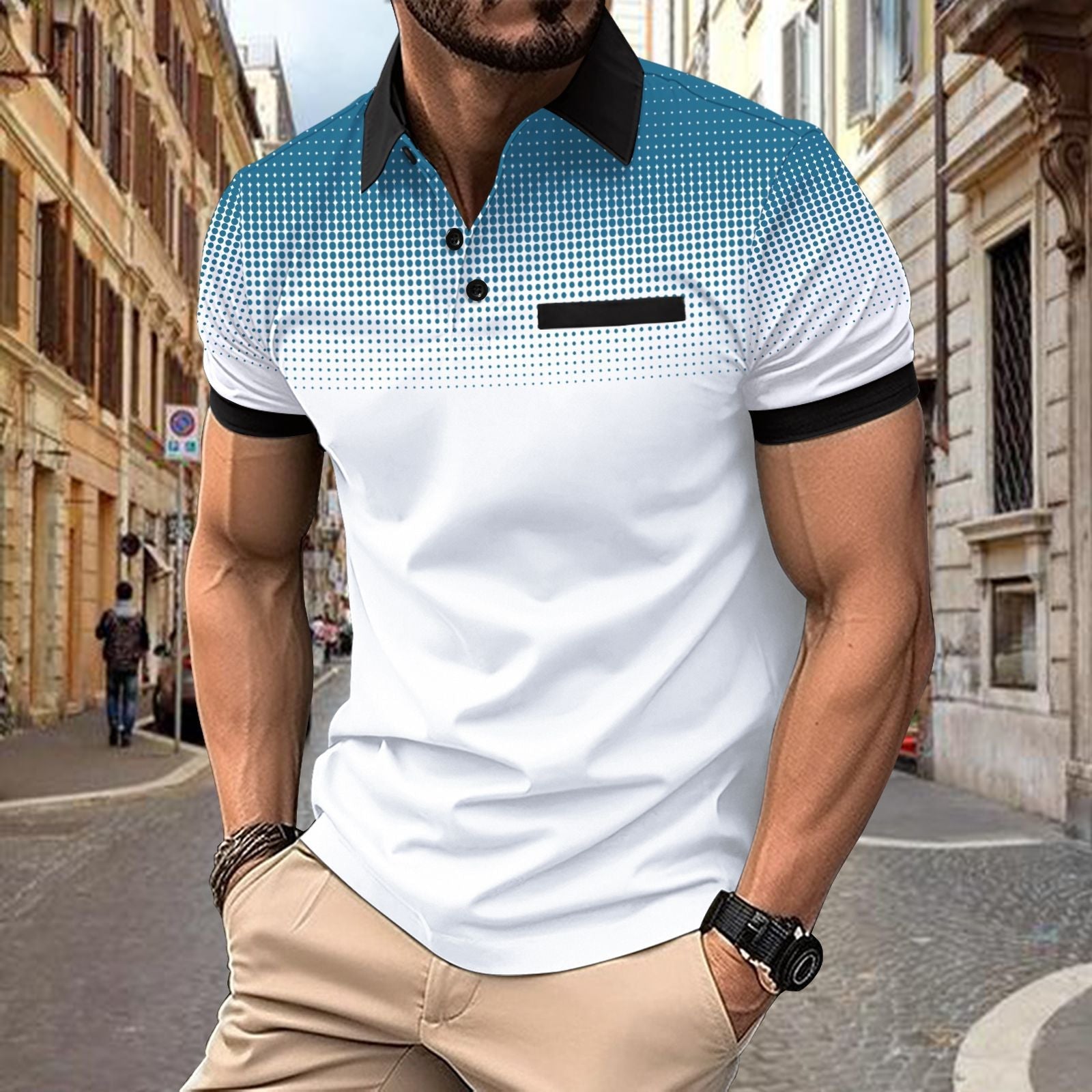 Herren Polo-Shirt Kurzarm Gradient Muster Trendig - BerlinGlamour
