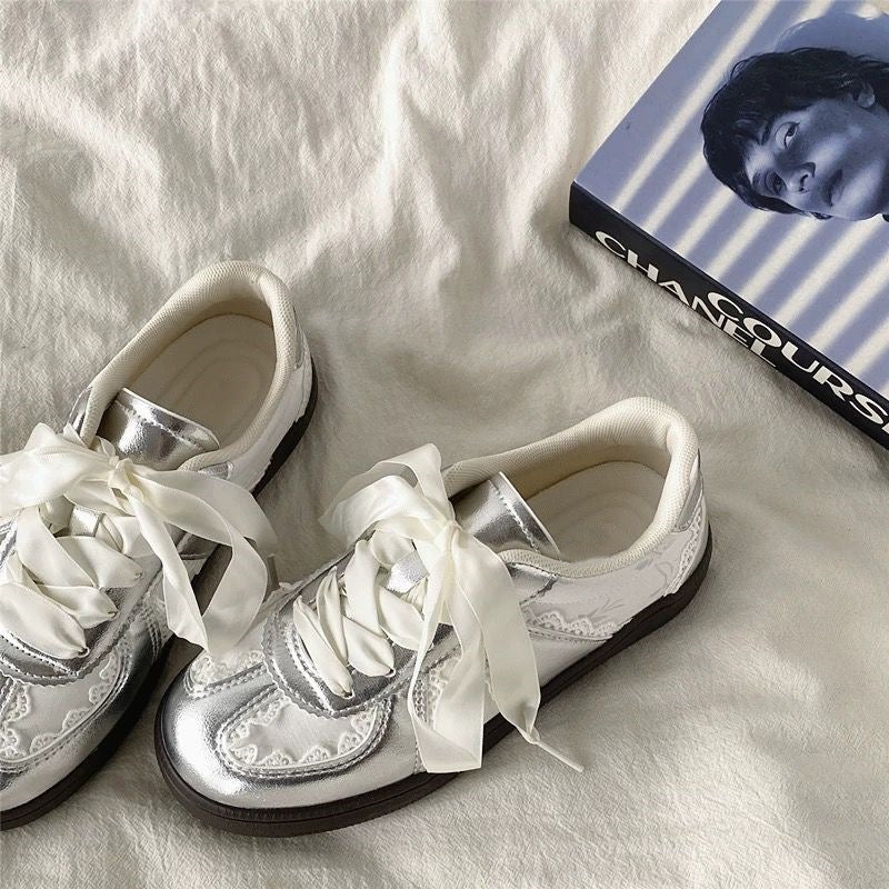 Damen Sneaker Luxus Spitze Schleifen Design