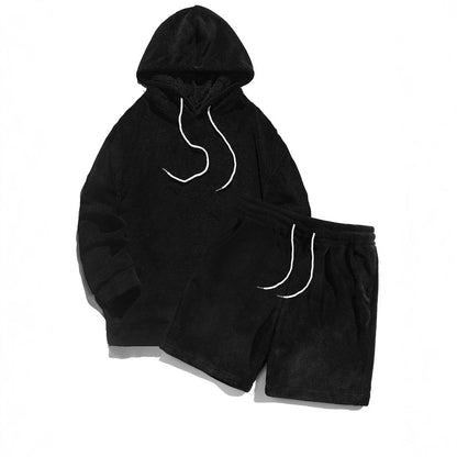 Herren Hoodie Shorts Set Bequem Kuschelig Sportlich