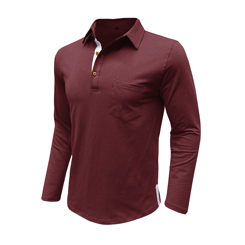 Herren Polohemd Langarm Modern mit Knöpfen und Brusttasche