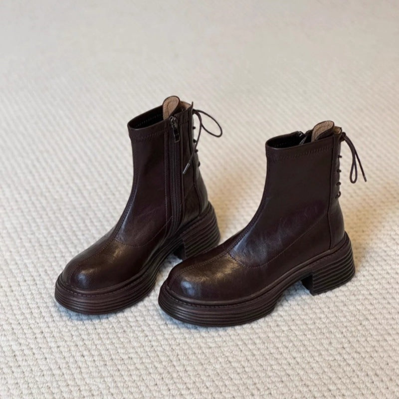 Damen Stiefeletten Plateau Komfort Schnürsenkel Modern