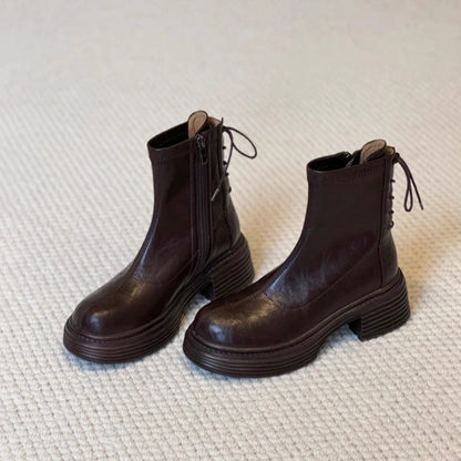 Damen Stiefeletten Plateau Komfort Schnürsenkel Modern