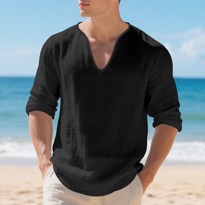 Herren Langarmshirt V-Ausschnitt Leicht Baumwolle Modern