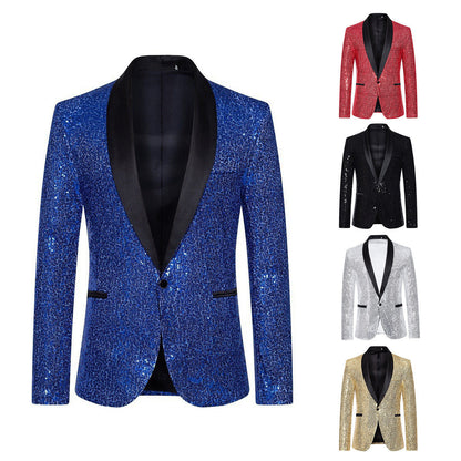 Herren Blazer Glamour Pailletten Effekt Satin Kragen