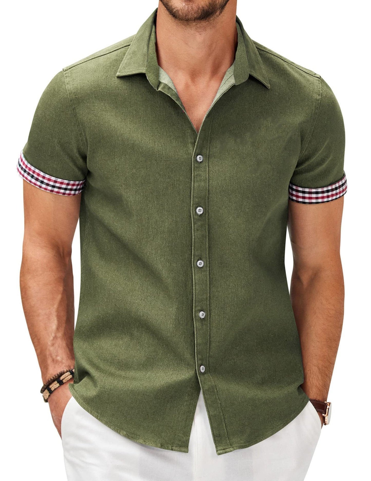Herren Kurzarmhemd mit modernem Denim-Look und stylischem Karo-Muster BerlinGlamour, der das Leben erleichtert.