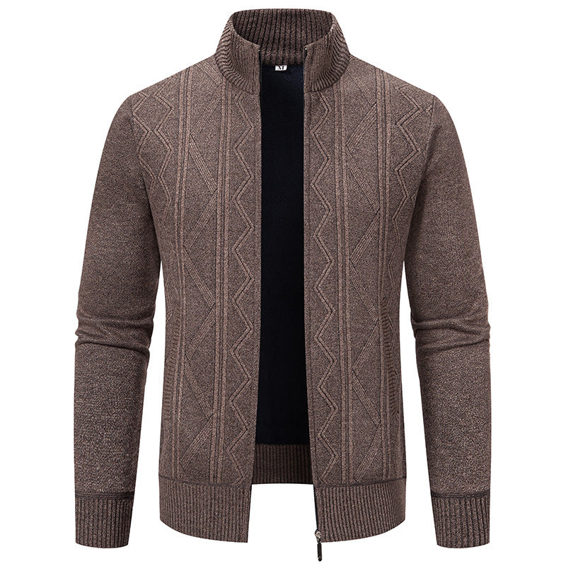 Herren Strickjacke Hochkragen Zipper Warm