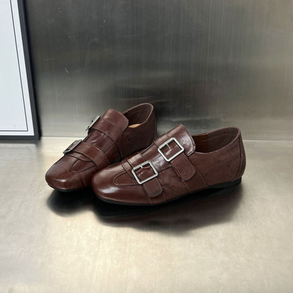 Damen Mokassins Elegant mit Doppelschnalle Schwarz Modisch