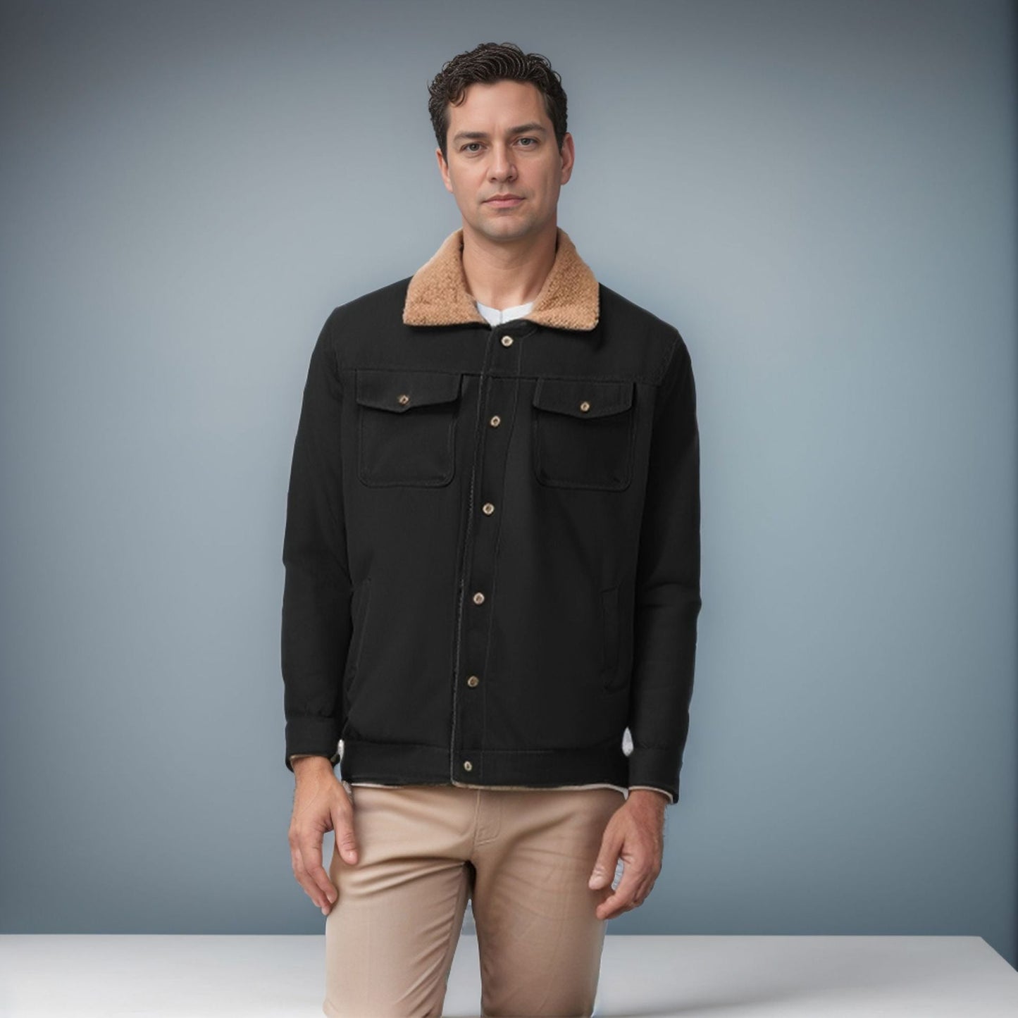 Herren Steppjacke Wendbar Fleecefutter Warm Elegant