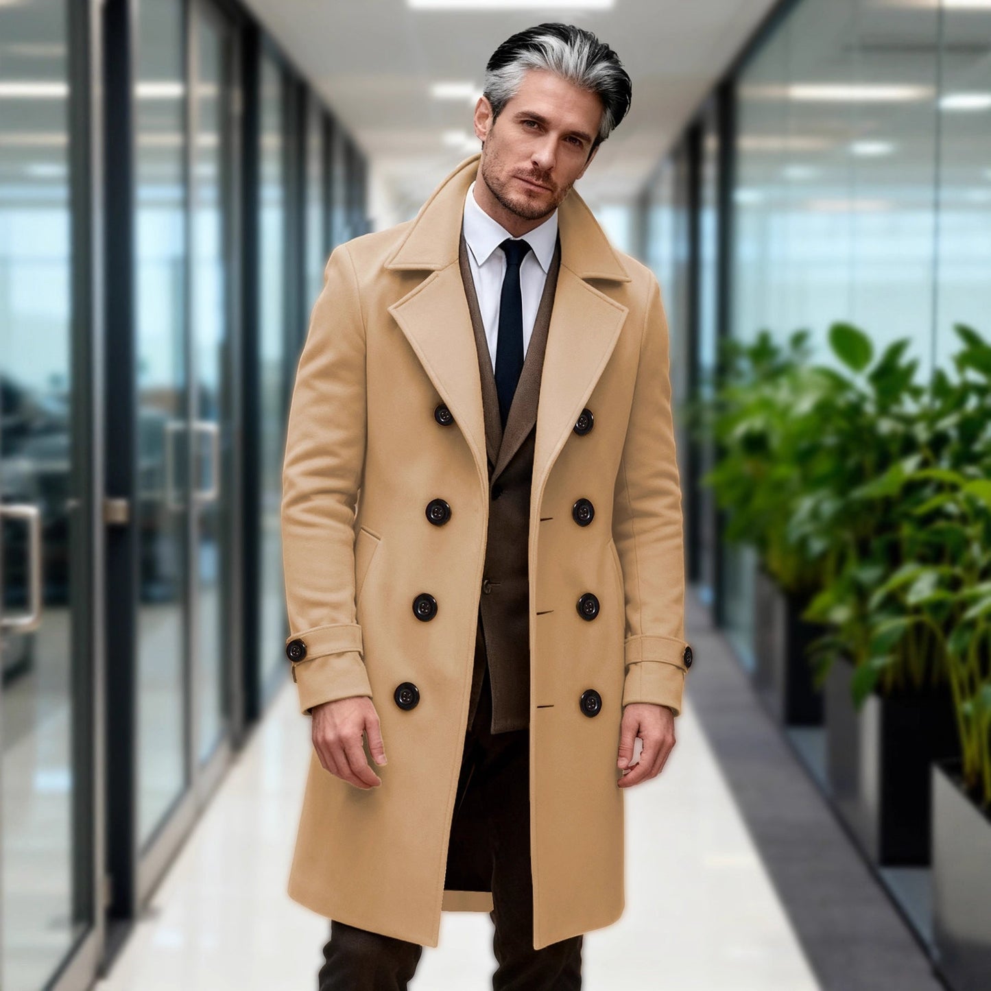 Herren Wollmantel Doppelreihig Modern Schnitt