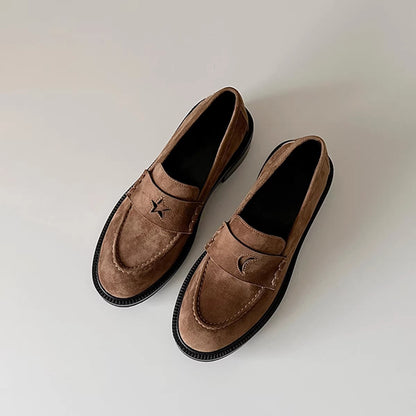 Damen Loafers Leder Bequem Sternen Detail Schuhe