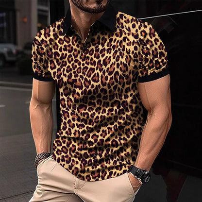 Herren Polo-Shirt Leopardenmuster Modern Schnitt