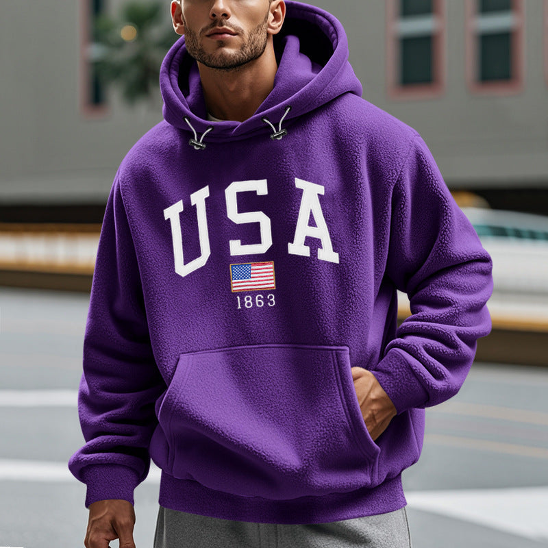 Herren Fleece Hoodie mit USA-Print, Weich und Warm