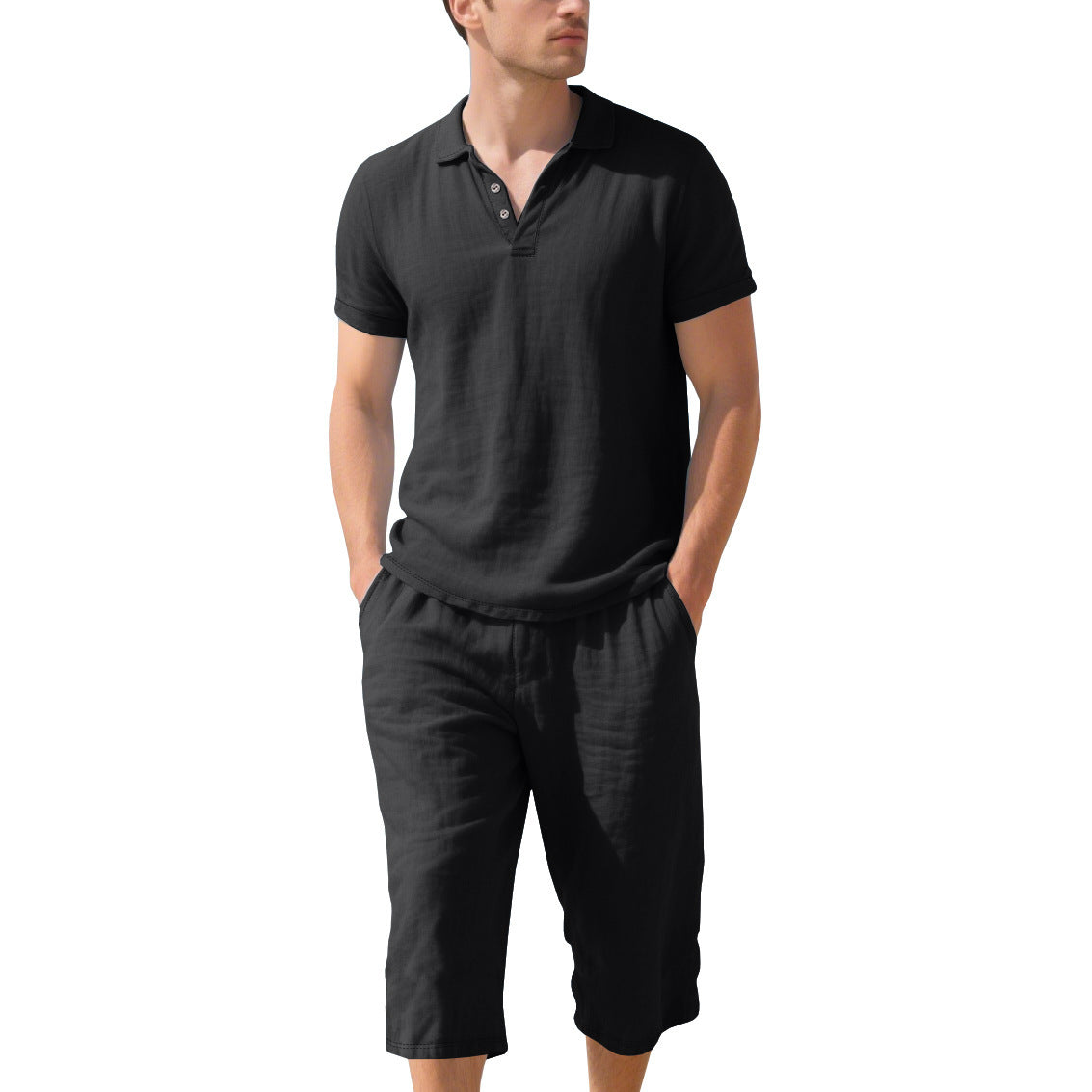 Herren Polohemd Kurzarm mit elastischen Shorts Leinwand Sommer - BerlinGlamour