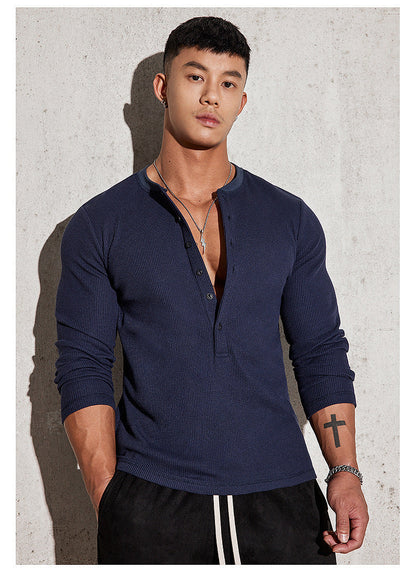 Herren Langarmshirt Modern Strukturiert Knöpfe Berlin Style