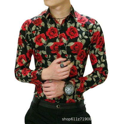 Herren Langarmhemd Floral Print Elegantes Design