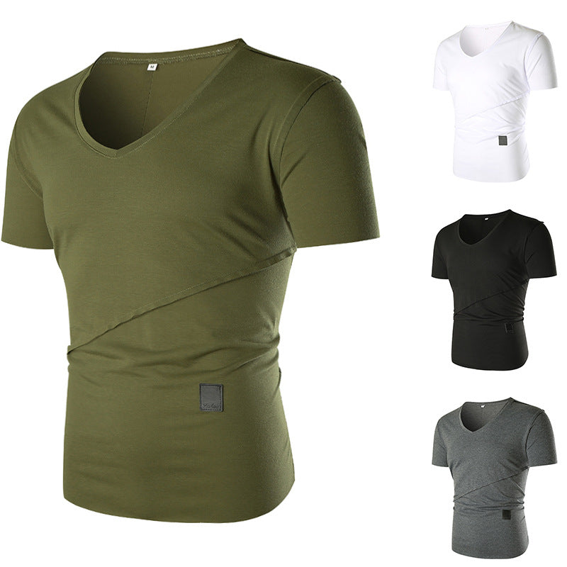 Herren T-Shirt V-Ausschnitt Elastisch Asymmetrisch Modern - BerlinGlamour