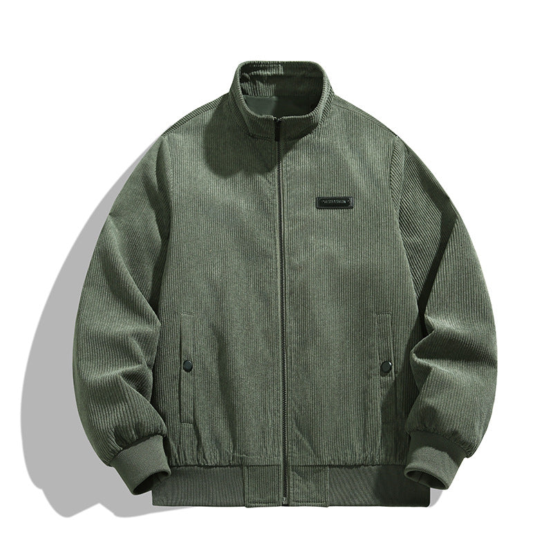 Herren Cordjacke Lässig Grau Übergröße