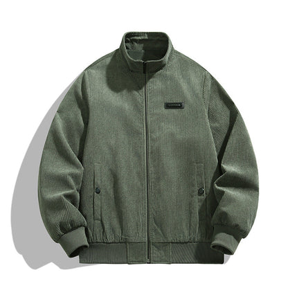 Herren Cordjacke Lässig Grau Übergröße