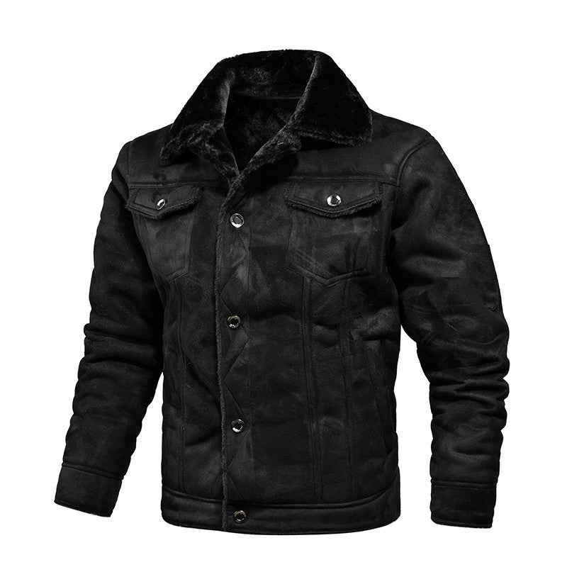 Lederjacke Herren Fleece Gefüttert Bikerjacke Schwarz